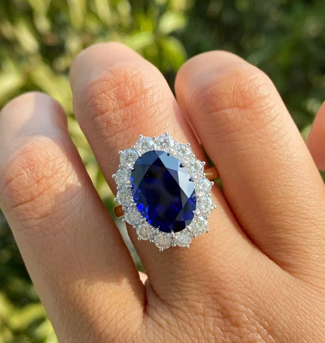 4.62 Ct Oval Cut Natural Sapphire & Diamond Engagement Ring 14K Yellow Gold Sz 6
