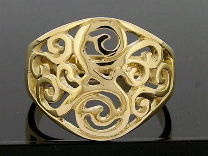 R089 Genuine 9ct 9K Solid Gold Filigree Scroll 16mm WIDE Dress Ring in your size