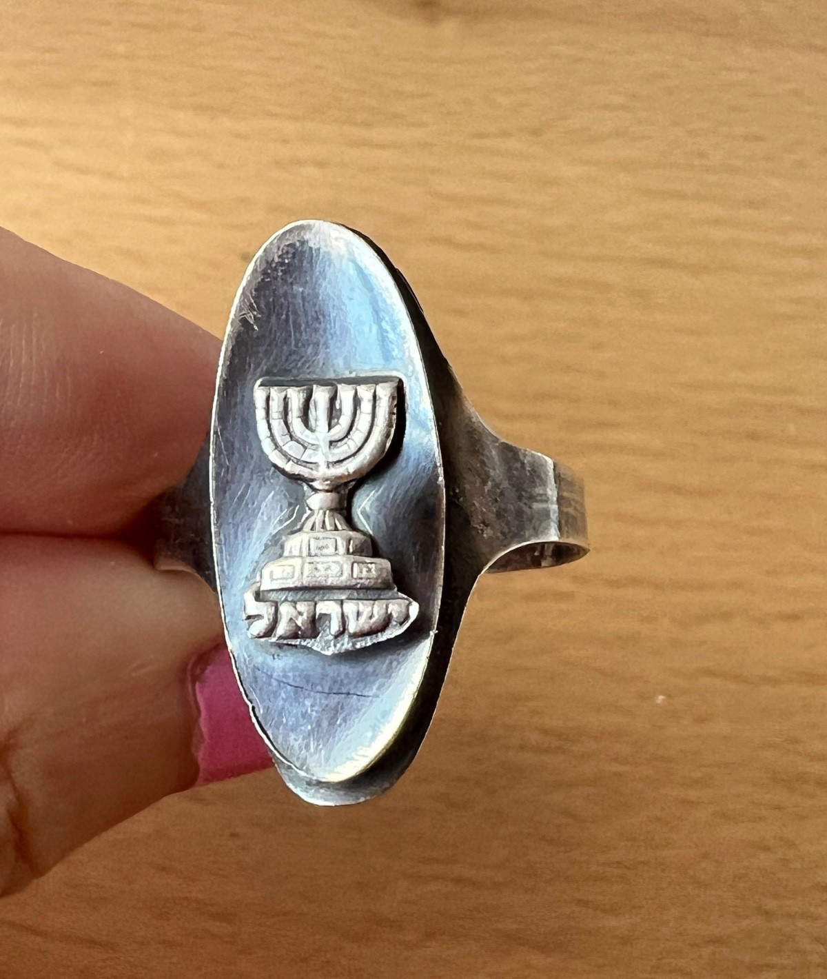 VINTAGE OXIDIZED 925 STERLING SILVER MENORAH ISRAEL RING ADJUSTABLE SIZE RARE