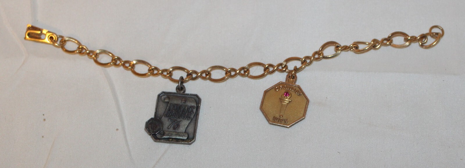 Vintage 1/5 10K GOLD FILL Optimist Wife & Sterling Club Charm Bracelet 2 charms