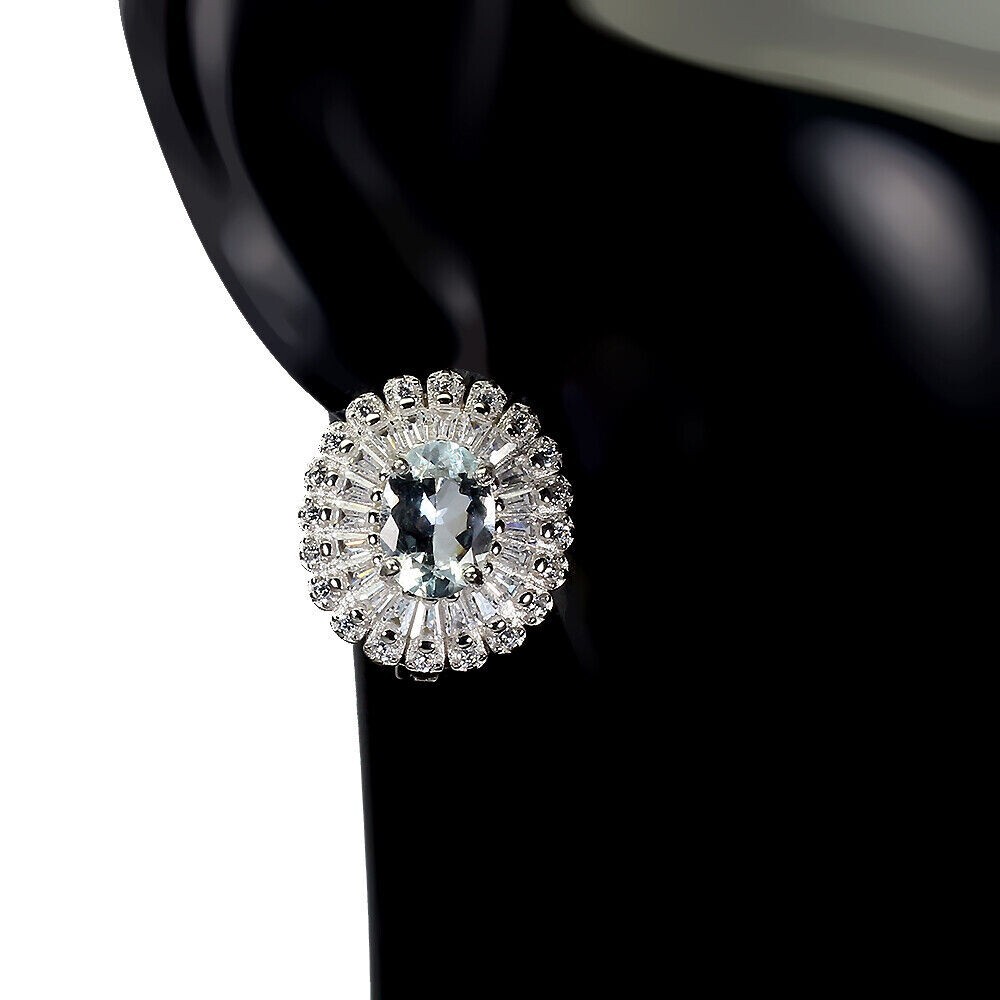 4.20Ct Oval Cut Simulated Diamond Cluster Stud Earrings 14K White Gold Plated