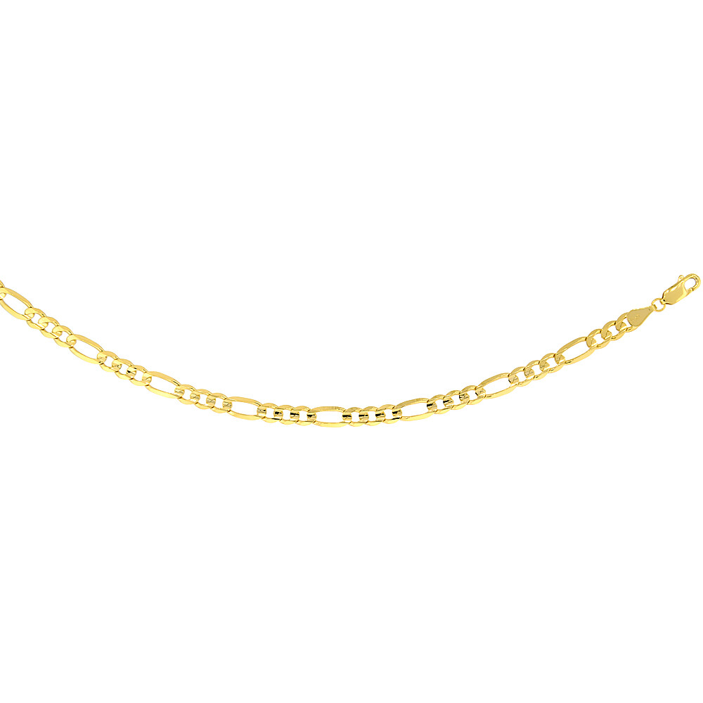 10k Solid Yellow Gold Figaro Chain Necklace 2.23mm-10.25mm Sz 16-30 Inches