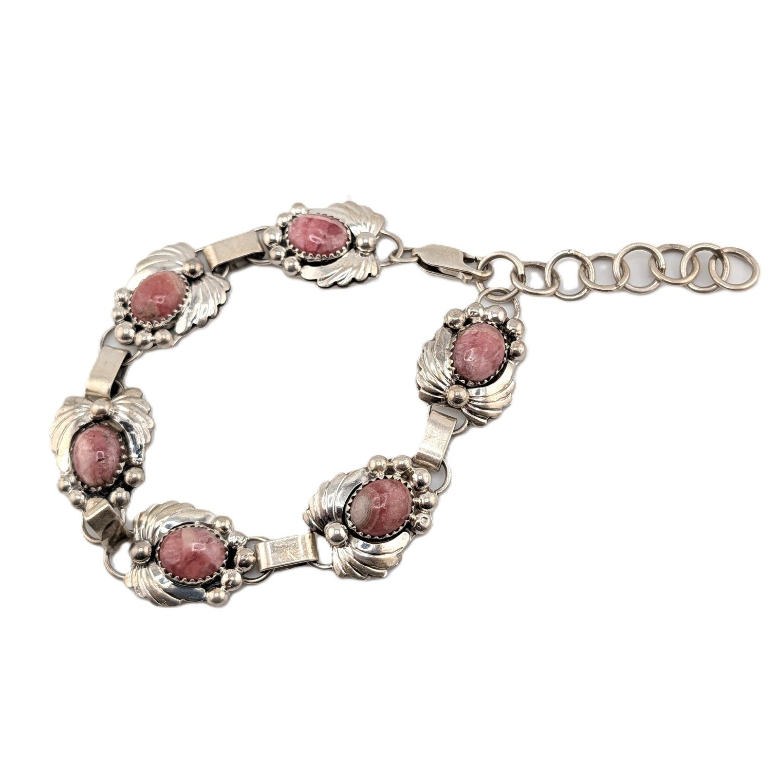 Handmade Navajo Natural Wreath Rhodochrosite Stone Bracelet Fits 8-9.5 in. **