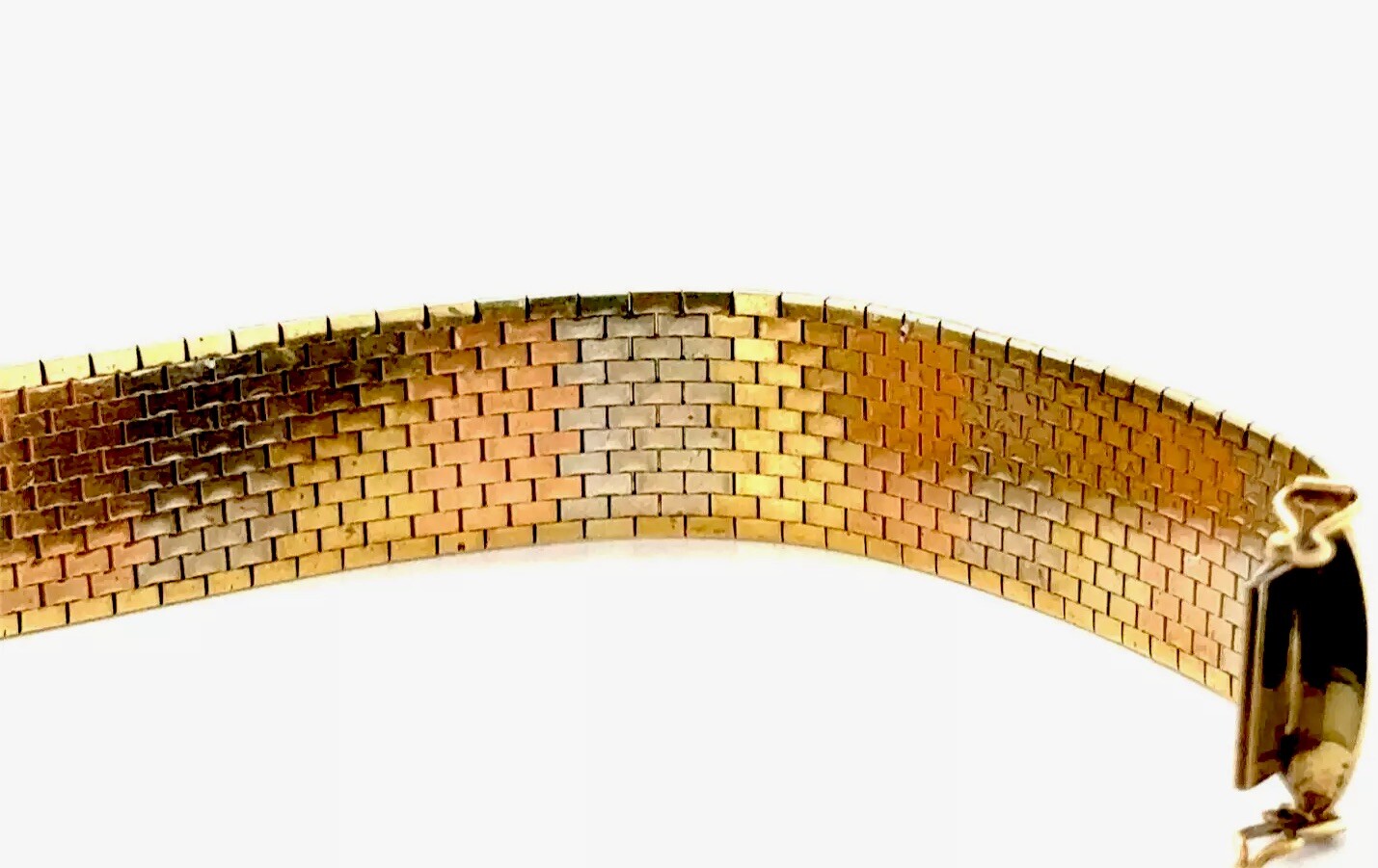 Italian Vintage Basket Weave Mesh Multi Color Bracelet 43.3 G Solid Gold 14k