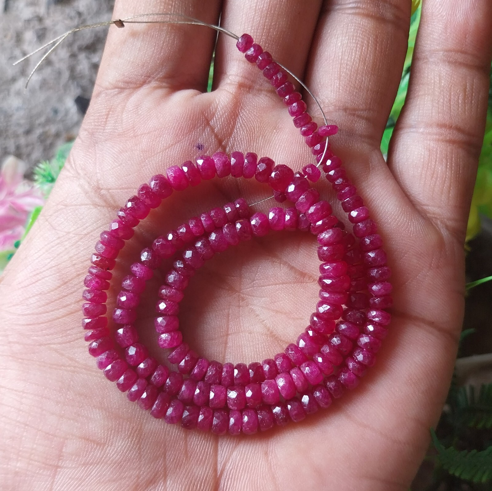 104 Ct 3 to 5 MM Natural Faceted Top Pink Ruby Roundel Shape 16 Inch Necklace