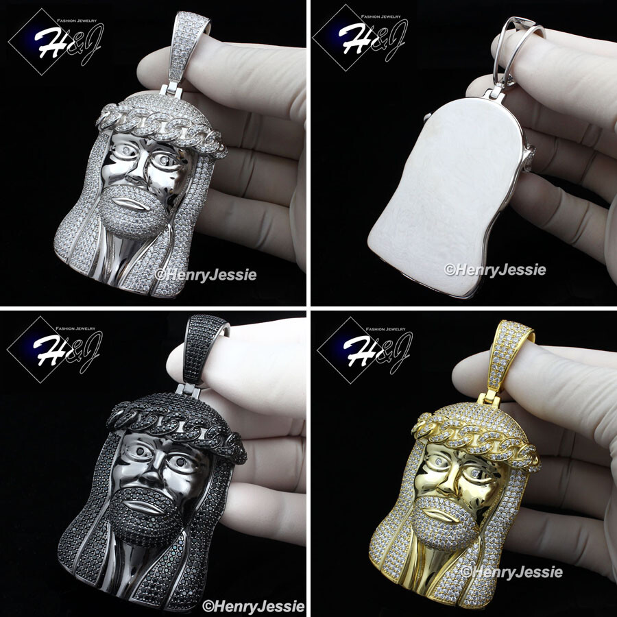 MEN 14K GOLD PLATED BLING CZ OVERSIZE GOLD/SILVER/BLACK JESUS FACE PENDANT*BP6
