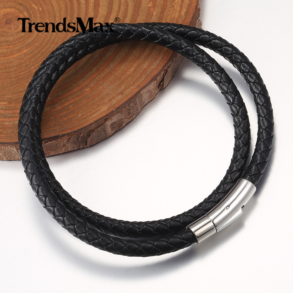 4/6MM Red/Brown/Black Braided Cord Rope Leather Necklace Choker Push Lock 16-30″