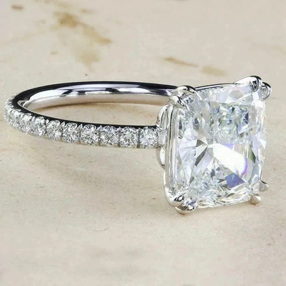 Cushion Cut Lab Grown Diamond Ring 14k White Gold IGI Certified 4.2 Ct VVS E F