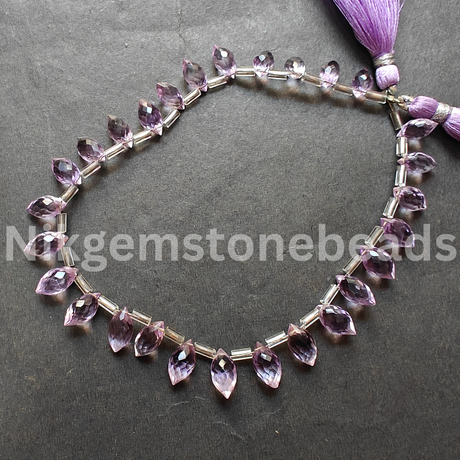 Natural Pink Amethyst Beads, Briolette Faceted Marquise Cut Gems, 8.50-11.00 MM.