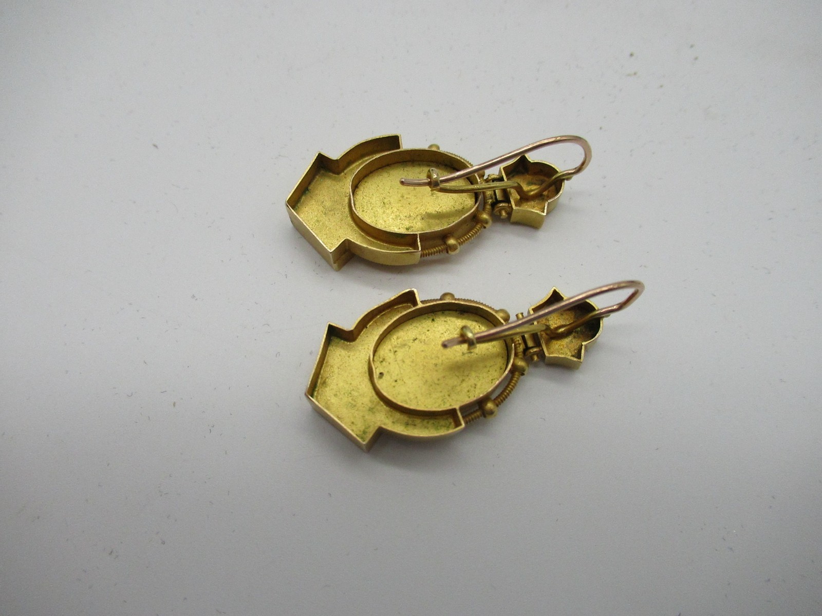 Antique Italian Gold Pietra Dura Floral Mosaic Victorian Pierced Earrings