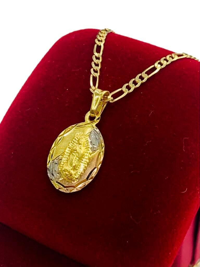 14K Gold Filled Virgen de Guadalupe Necklace Oval Pendant Cadena Guadalupe 18″