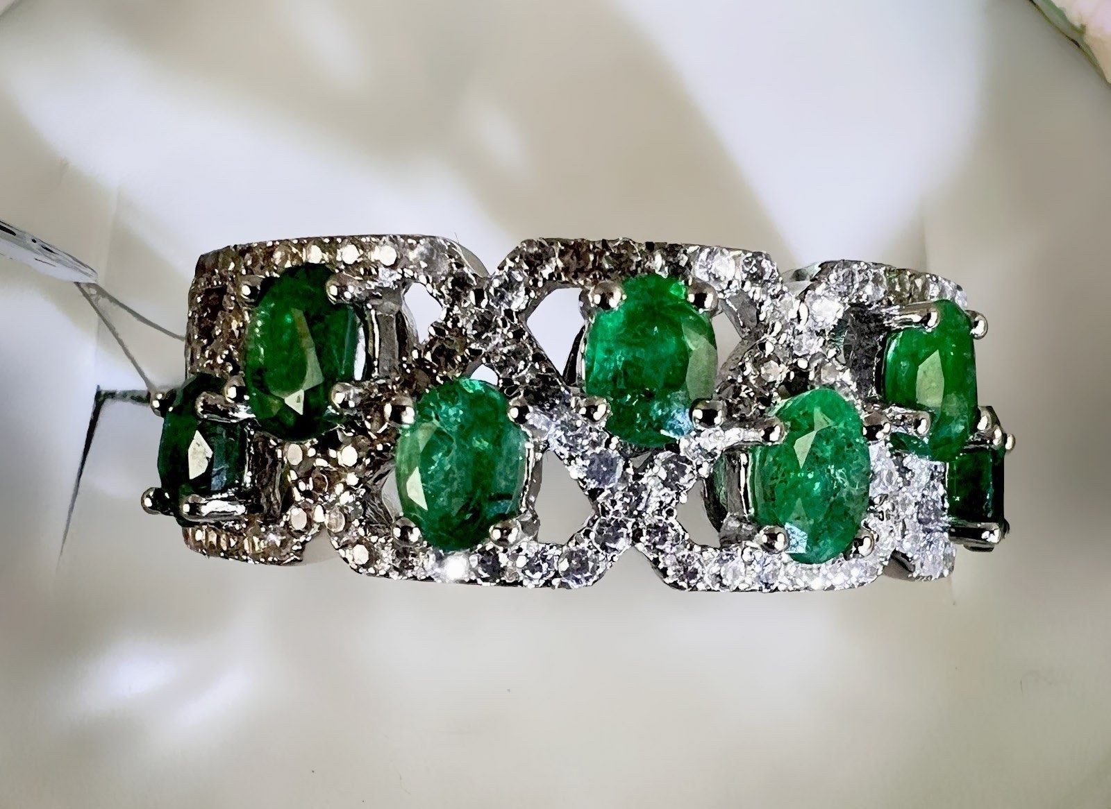 Natural Emerald 1.2ct Cluster Band Ring S925 Size 7.5 2nd Day Air Fast Shipping