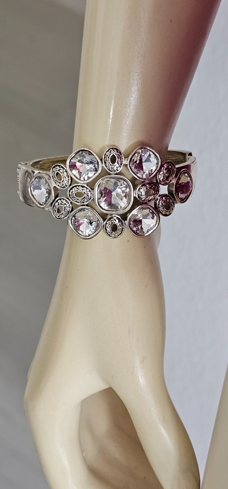 Three piece set chain pendant bracelet silver tone crystals unbranded sparkly.