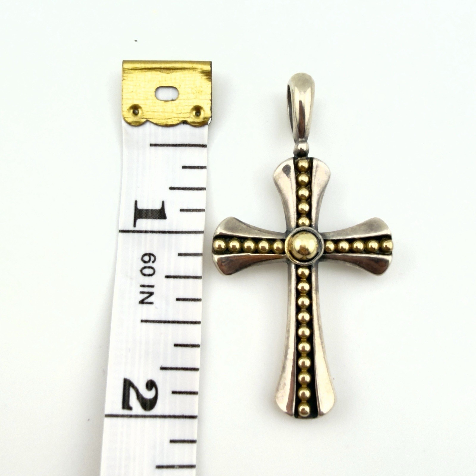 Rare Vintage LAGOS Two-Tone Caviar Beaded Cross Amulet in 18K Gold / Silver