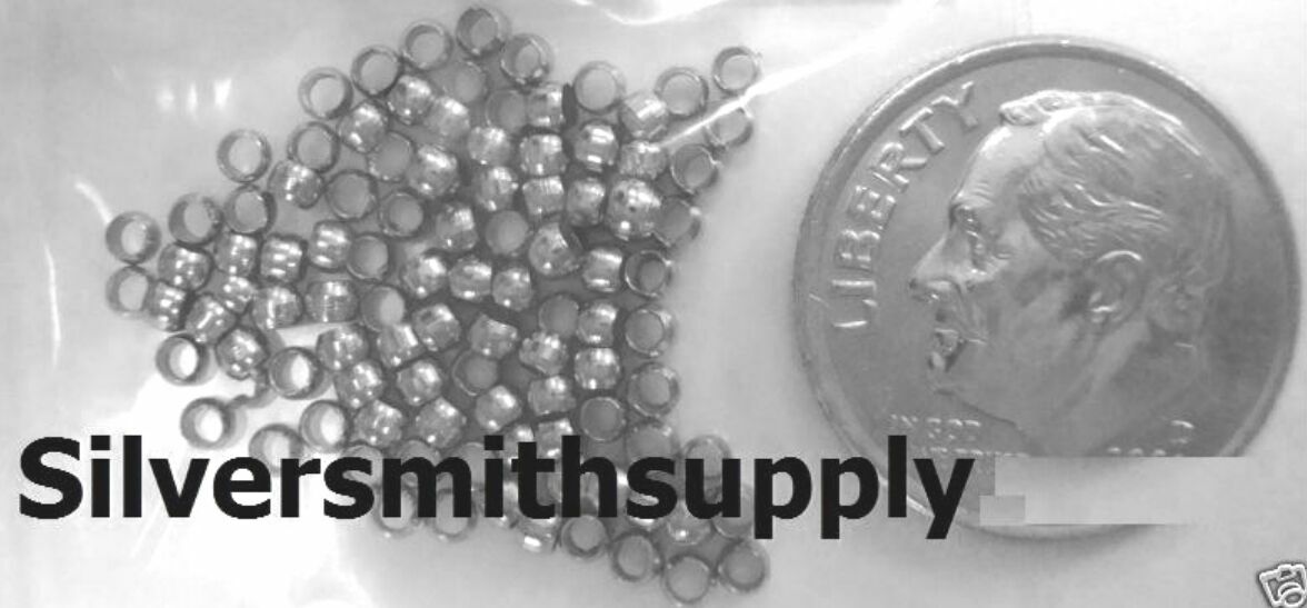 18kt White gold plated 2×1.5mm round crimp beads 100 fps015