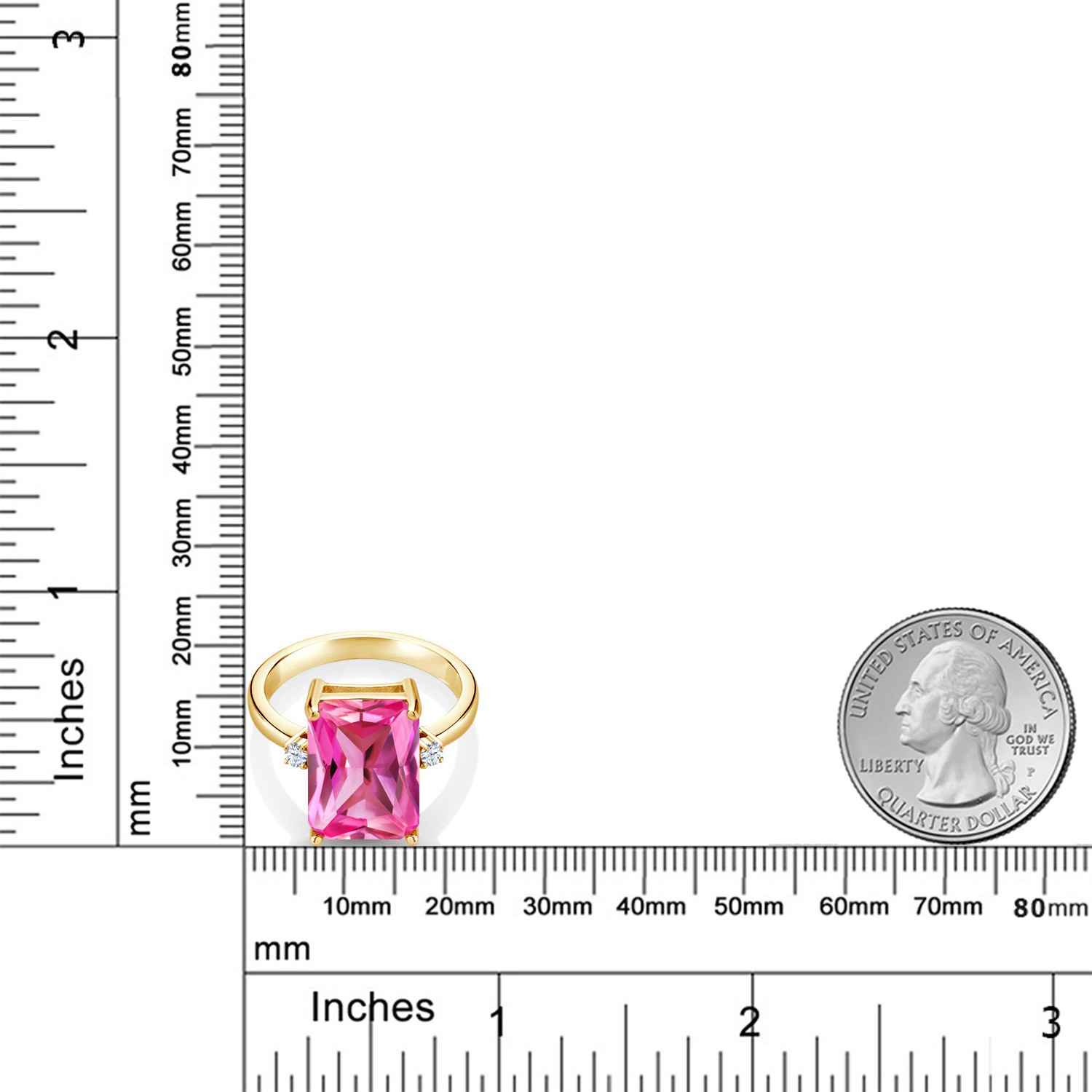 18K Yellow Gold Plated Silver Pink Created Sapphire Ring For Women (10.06 Cttw,