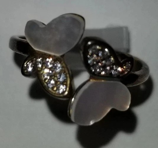 Argento Vivo 18k Gold plated Sterling Silver Mother Of Pearl Butterfly Ring 7
