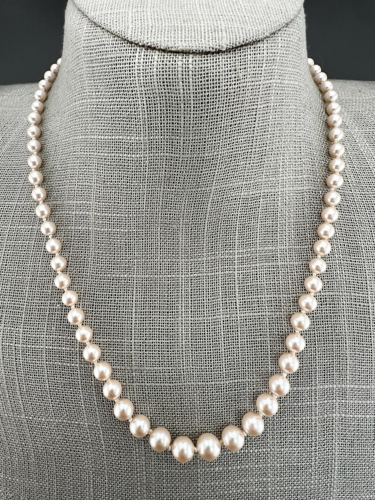 Vintage Monet Necklace Graduated Faux Pearl Strand Gold Tone Box Clasp Signed 17