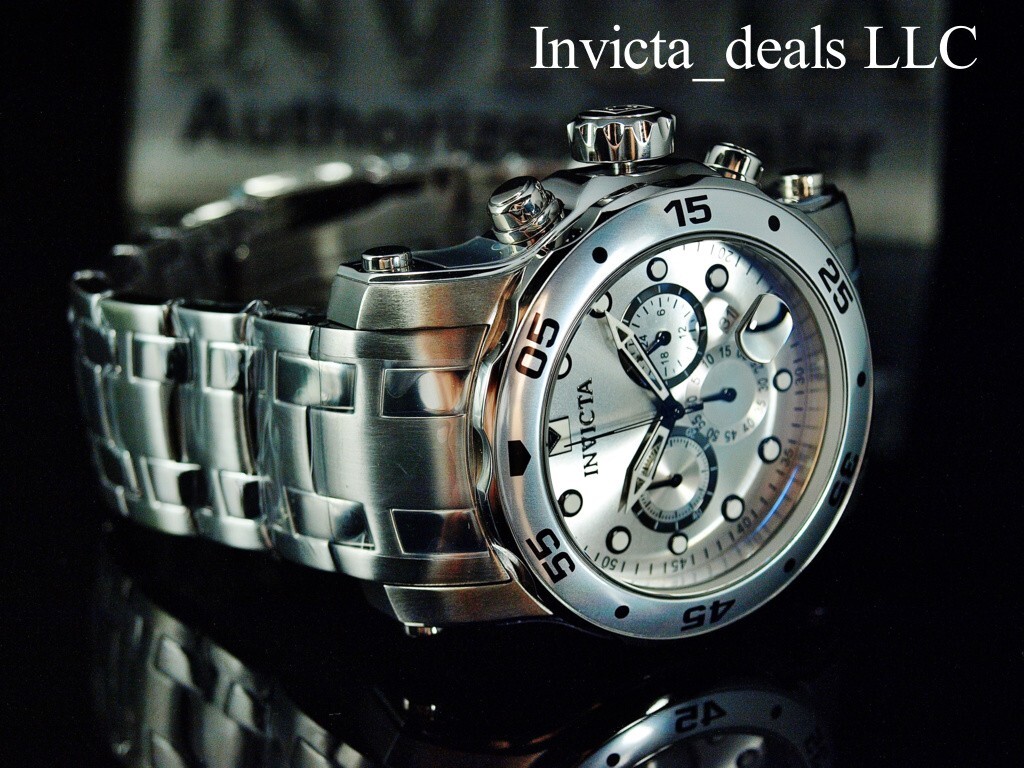 Invicta Men’s 48mm Pro Diver SCUBA Chronograph SILVER DIAL ALL Silver Tone Watch