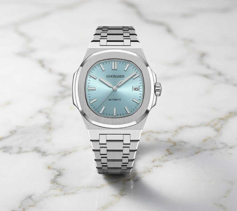 Mens Classic Luxury Watch Analog Tiffany Blue Dial Silver Bracelet Wristwatch