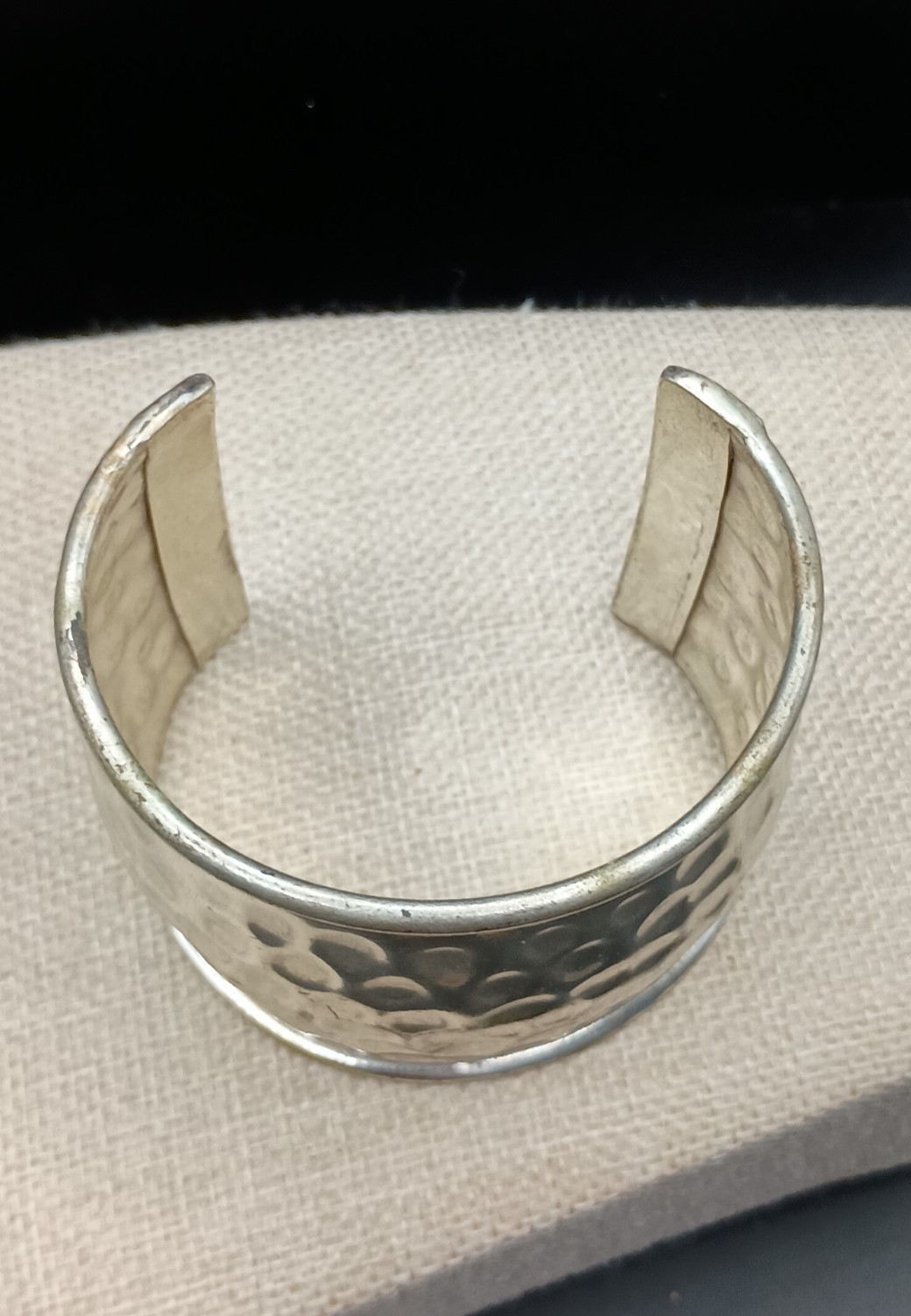 Mens Cuff Bracelet Hammered Silver Tone Open Bangle Wide 2.25” Size 7-9 Adjusts