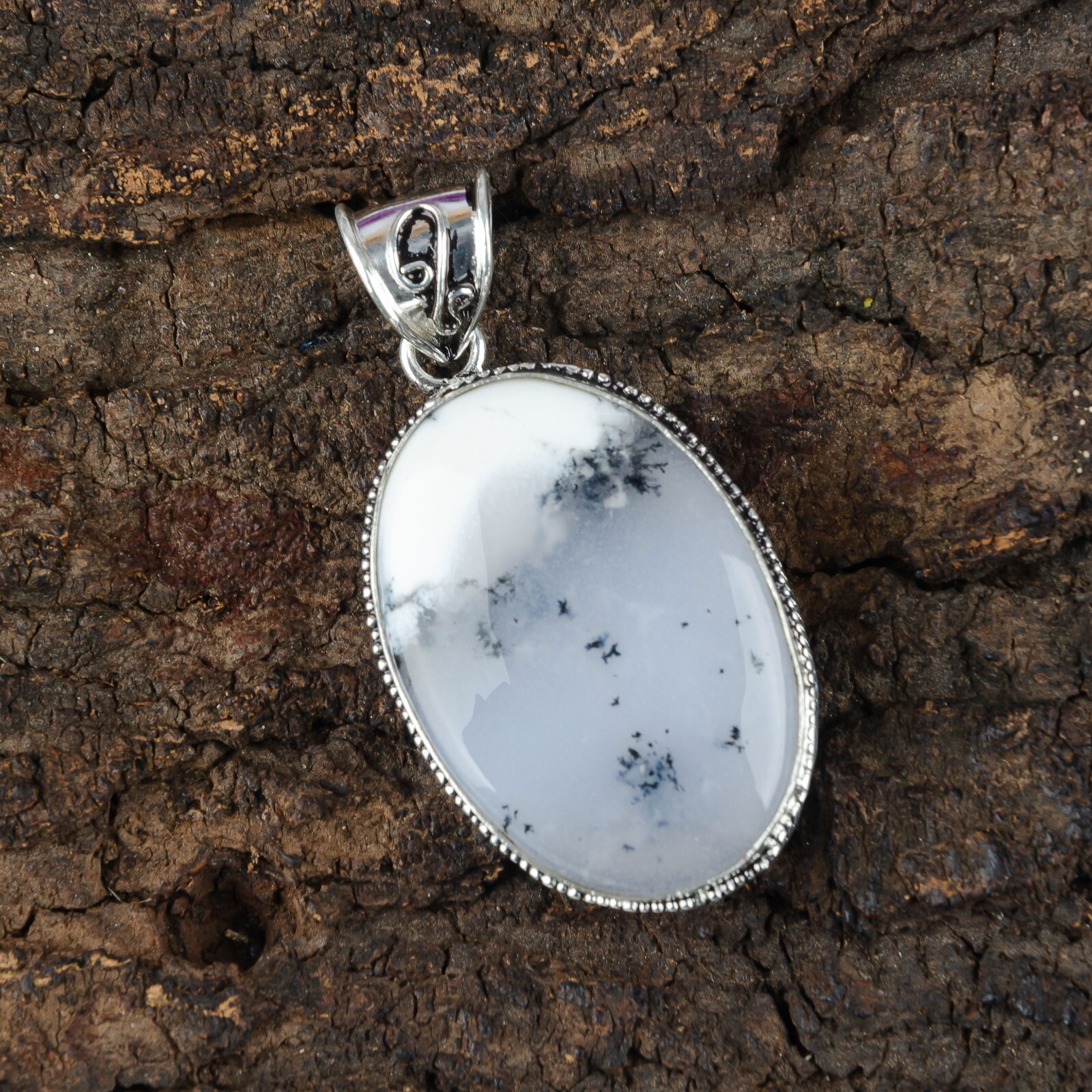 Natural Milky Stone Gemstone 925 Sterling Silver Pendant Vintage For Women