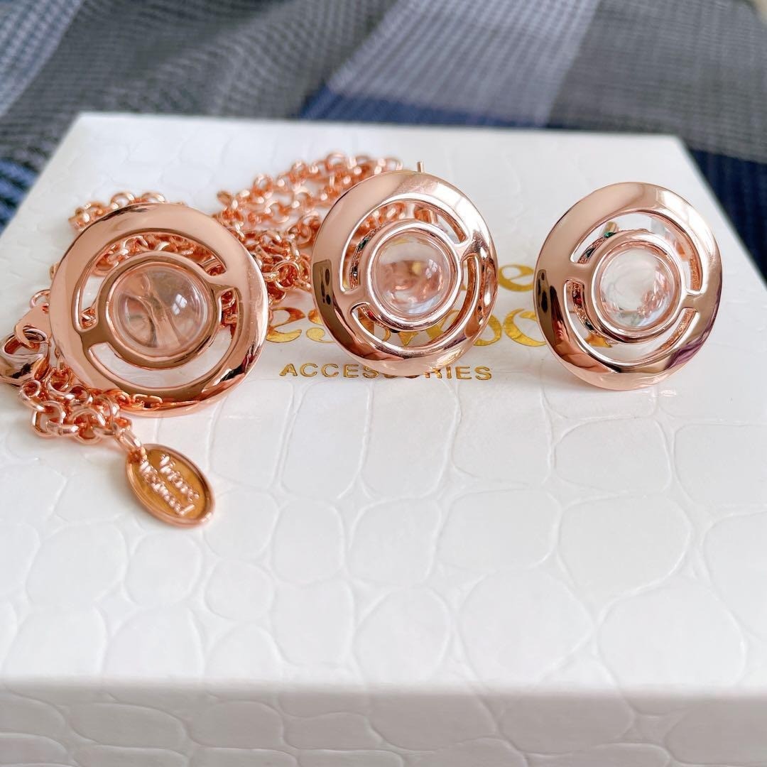 Vivienne Westwood Necklace Earrings Set Petite Orb Pink Gold Multi NO BOX