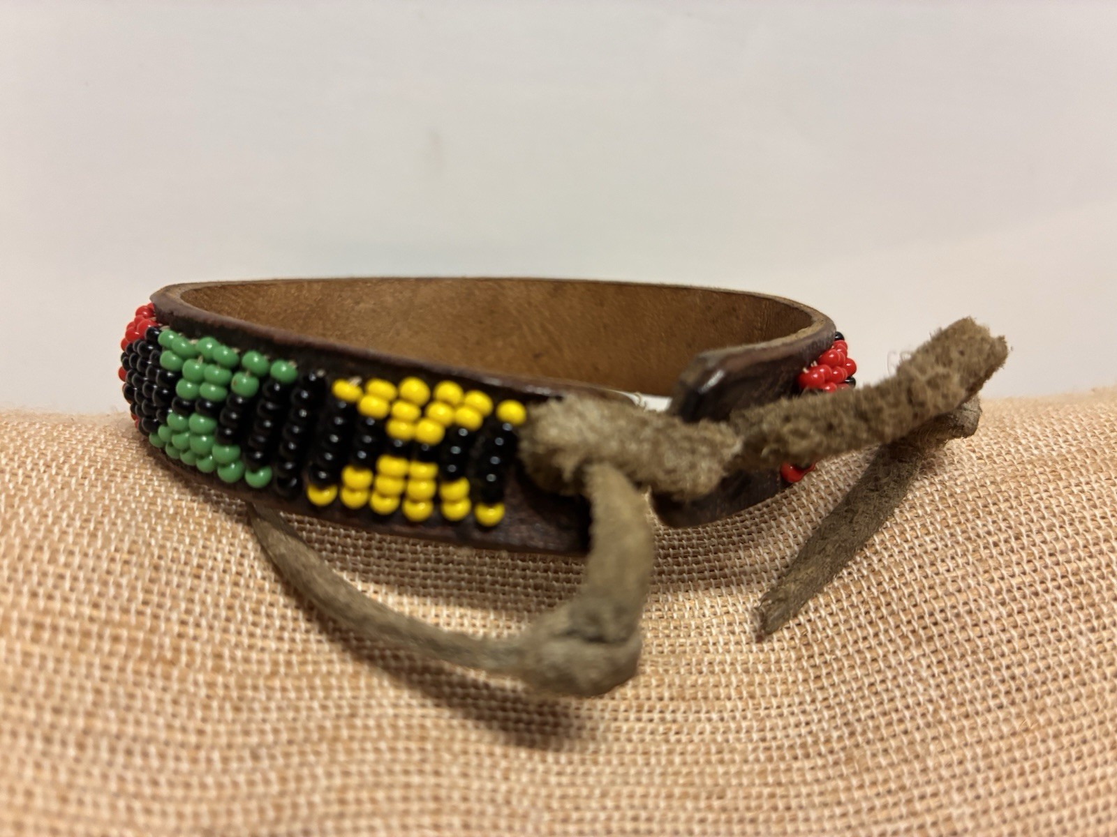 FABULOUS! COLORFUL WIDE BEADED KENYA AFRICAN CUFF BRACELET BLACK RED GREEN