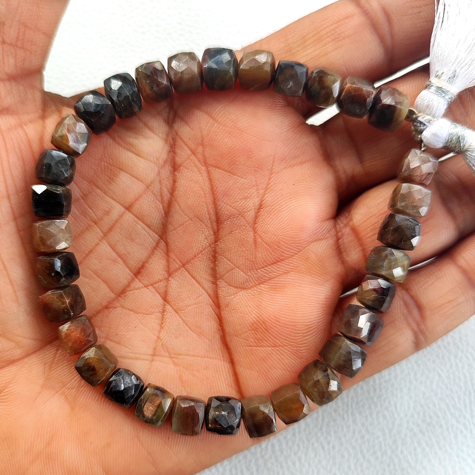 Madagascar Brown Copper Sapphire 6.5mm Faceted Cube Shape Beads 8 Inch Strand