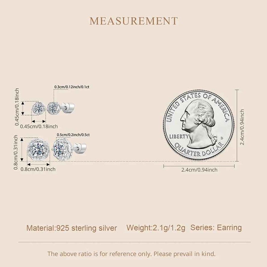 A House Of Jewelry D VVS1 Moissanite Crystal Sugar Stud Earrings 925 Silver GRA