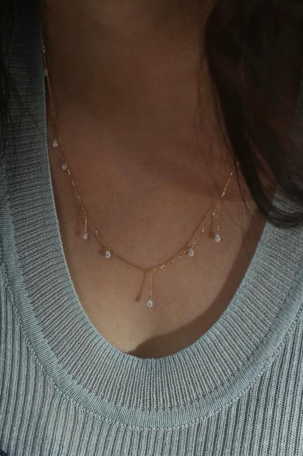 In 14k Yellow Gold Pear Natural Diamond GH/SI Station 16inch Necklace For Gift