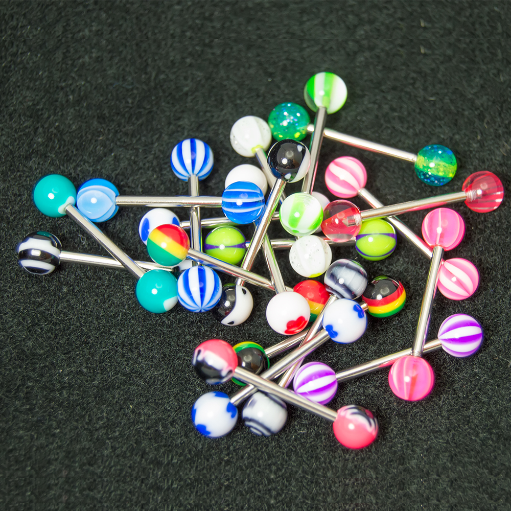 20pk Tongue Nipple Piercing Barbells Surgical Steel 14G UV Glow – No Duplicates