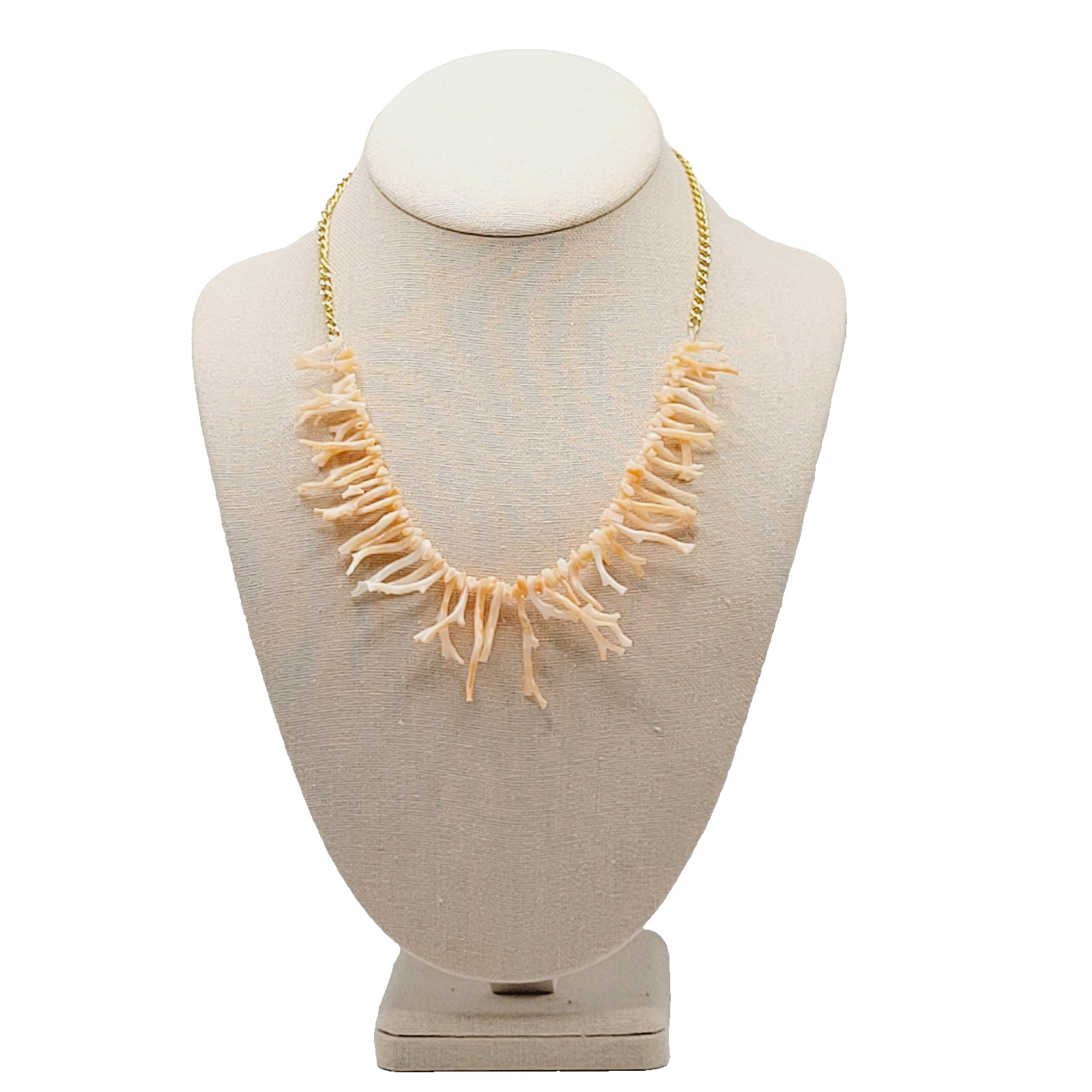 Natural Pink Peach Branch Coral Mixed Metal Tone Alloy Clasp Vintage Necklace