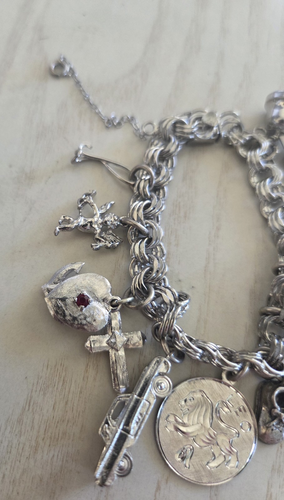VTG Elco Double Link CHARM Bracelet 13 Charms Sterling Silver 7″ 45 Gram