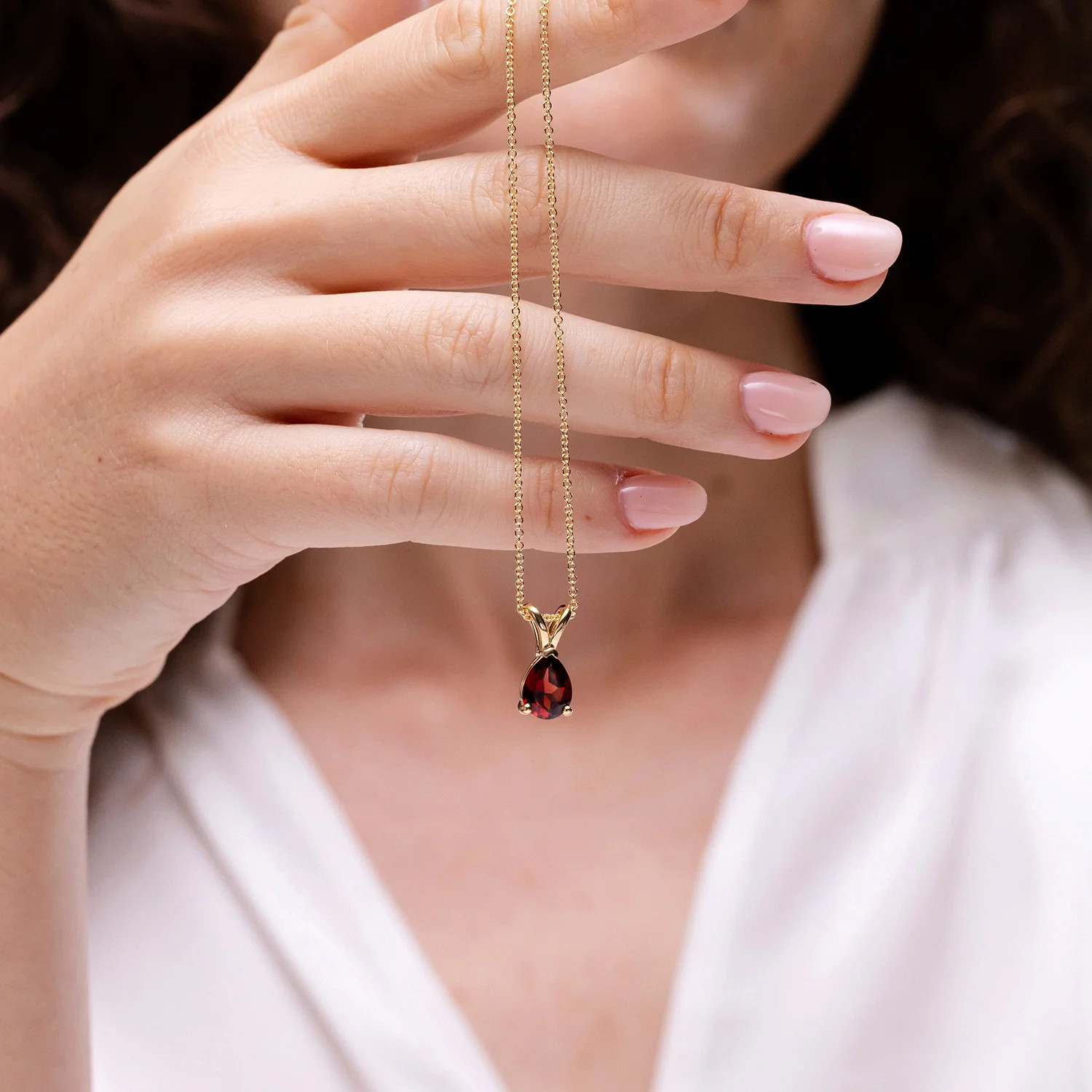 Angara Natural V-Bale Pear-Shaped 1.3 ct Garnet Solitaire Pendant in Silver