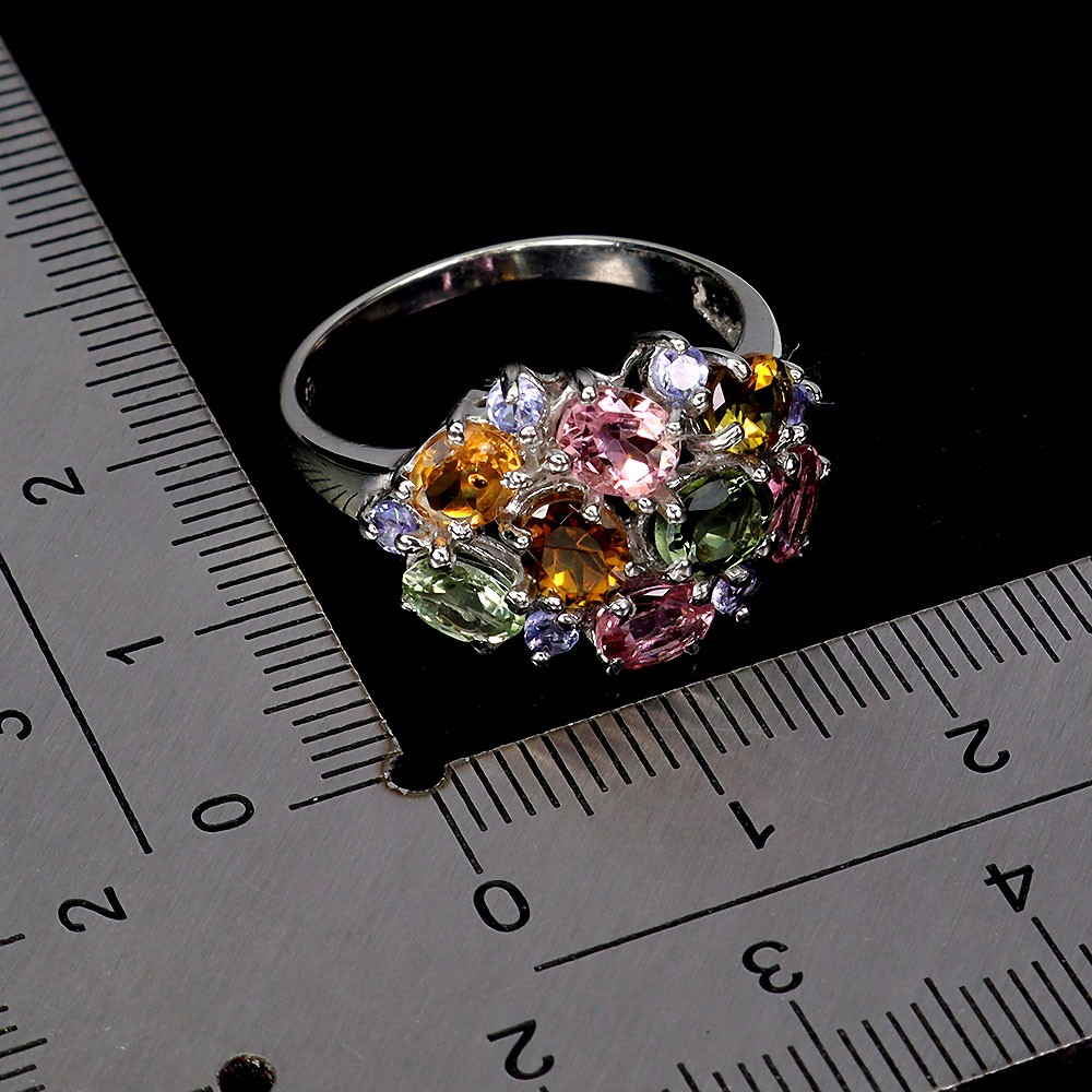 925 Sterling Silver Ring Oval Tourmaline 5x4mm Tanzanite Gemstone Jewelry Size 8