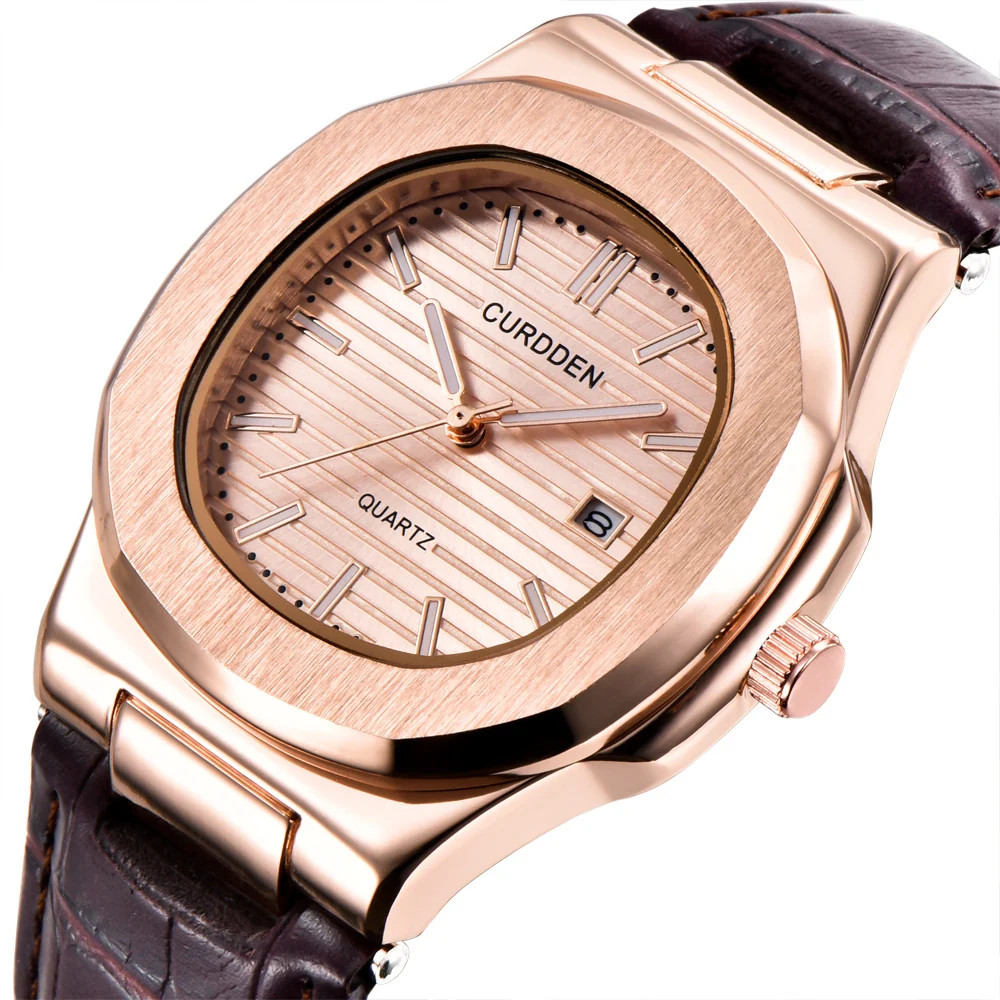 Mens Square Dial Analog Quartz Watch With Leather Look Strap Not Water
