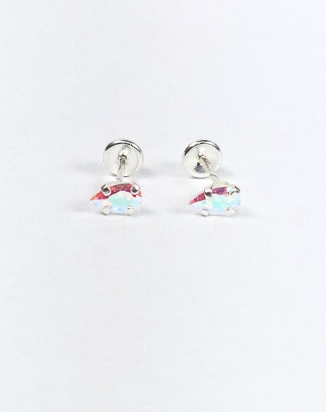 Arete Broquel Stud Earrings Plata 925 Mex. Sterling Silver Iridescent Teardrop