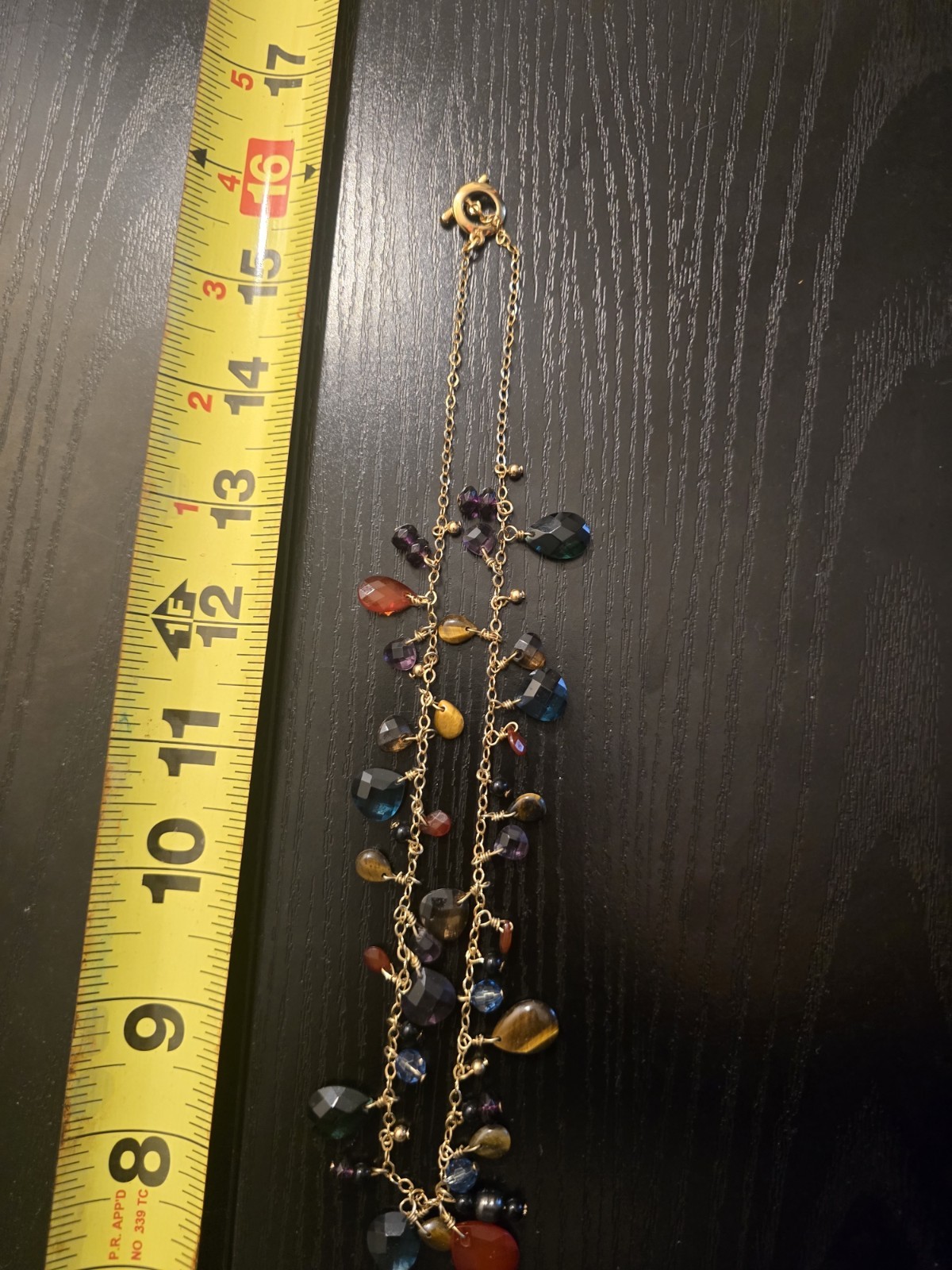 Gold Tone Cable Chain Teardrop Charm Necklace Multicolor Beads 16 in Spring