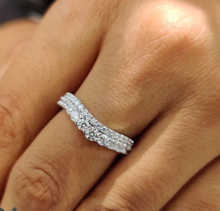 Moissanite Curved Wedding Band 14K White Gold Plated 2CT Excellent Round Cut