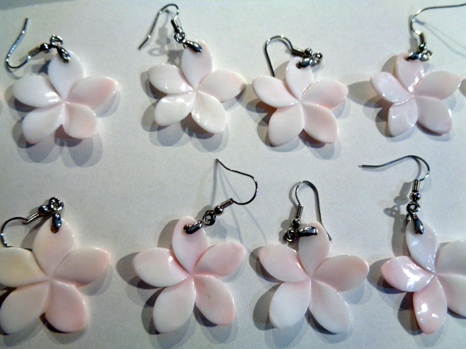 30.5mm 2T Blush Pink Mother of Pearl Hawaiian Plumeria Flower 316L Hook Earrings