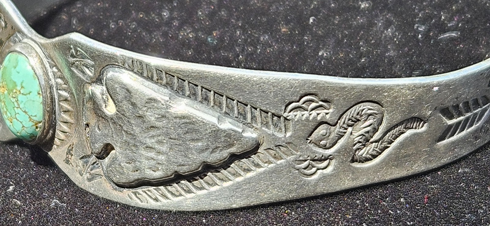 Vintage Fred Harvey Era Sterling Turquoise Cuff Bracelet Arrowhead Navajo G18