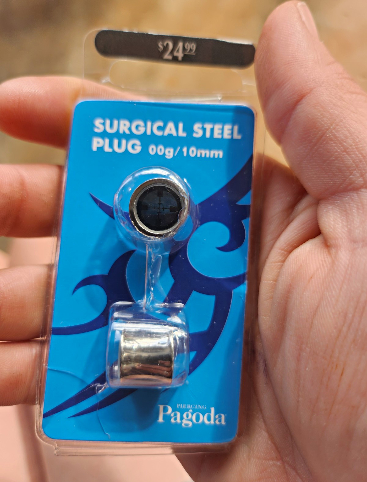 Piercing Pagoda Surgical Steel Ear Plug 00g (10mm) Silver/Black