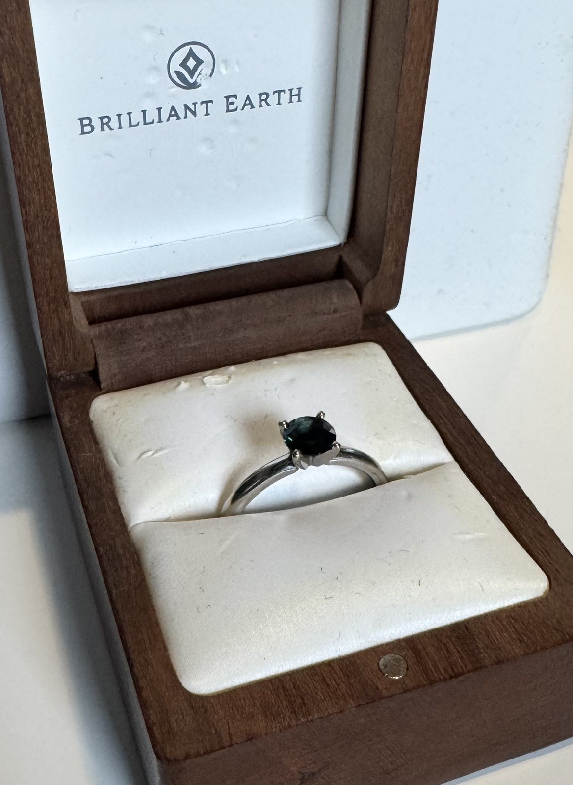 Brilliant Earth 6mm Teal Sapphire Ring, 18K White Gold, Size 8, Sri Lanka Origin