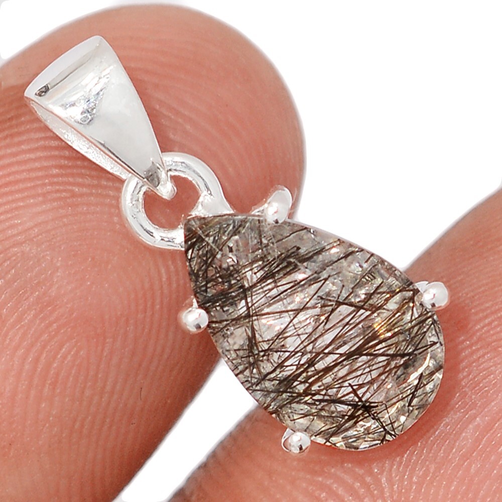 Natural Tourmalated Quartz / Black Rutile, Sri Lanka 925 Silver Pendants CP73311