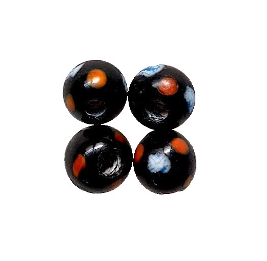 Beads, Glass, Set of 4 Pieces – Black, Small Lamp Work Rounds, 9 mm