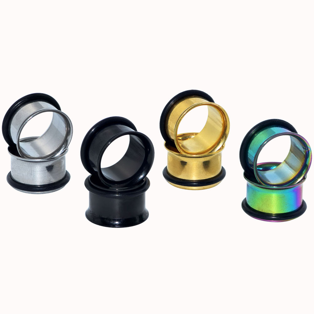 PAIR Metal Double Flared Screw Fit Steel Ear Plugs Flesh Tunnels Gauge Earrings