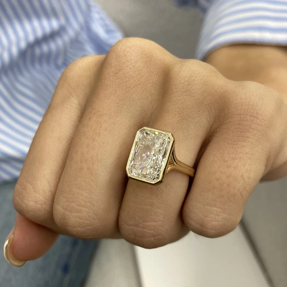 Radiant Cut Diamond Ring IGI Certified Lab Grown 14k Yellow Gold 6 Ct VVS E F
