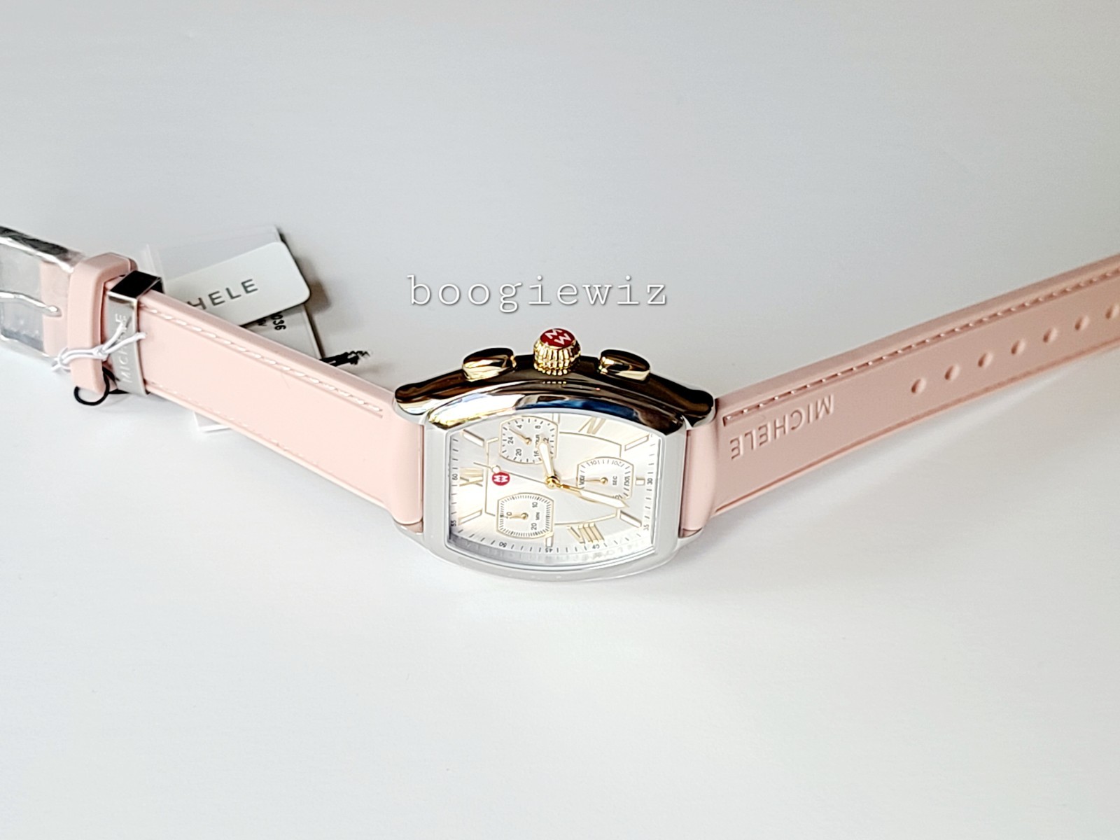 MICHELE SWISS MADE CHRONOGRAPH PINK RELEVE SILVER WATCH, MWW19A000036, NIB