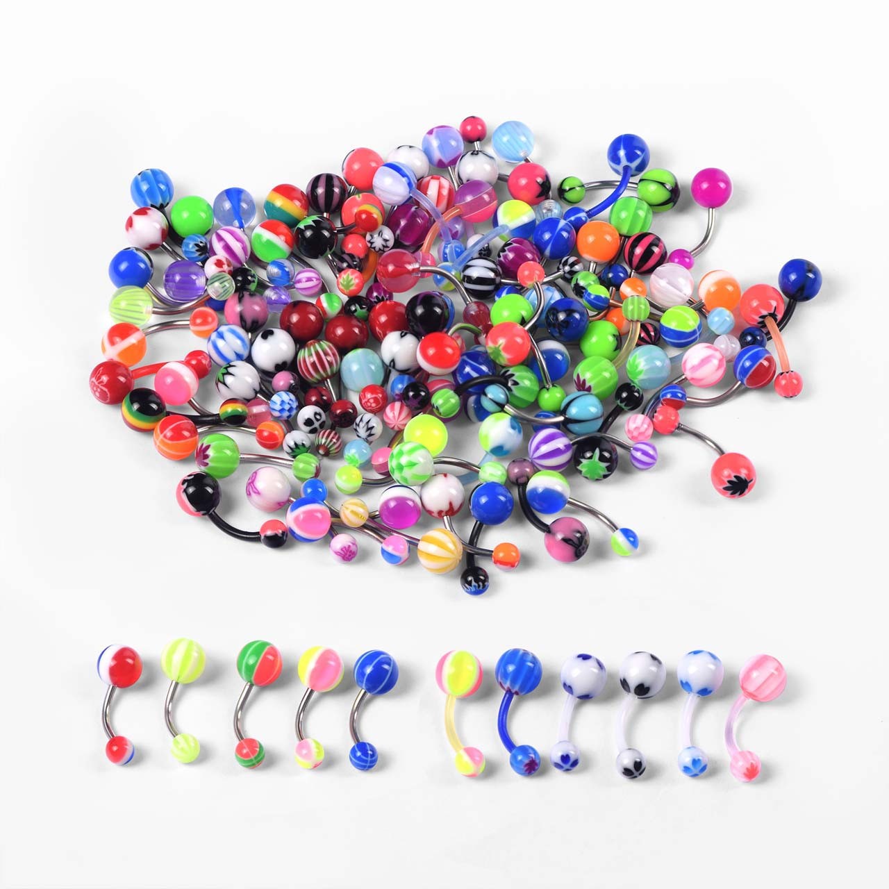 100pcs Belly Button Navel Rings Lot 14g Mix Color Stainless Barbell Wholesale